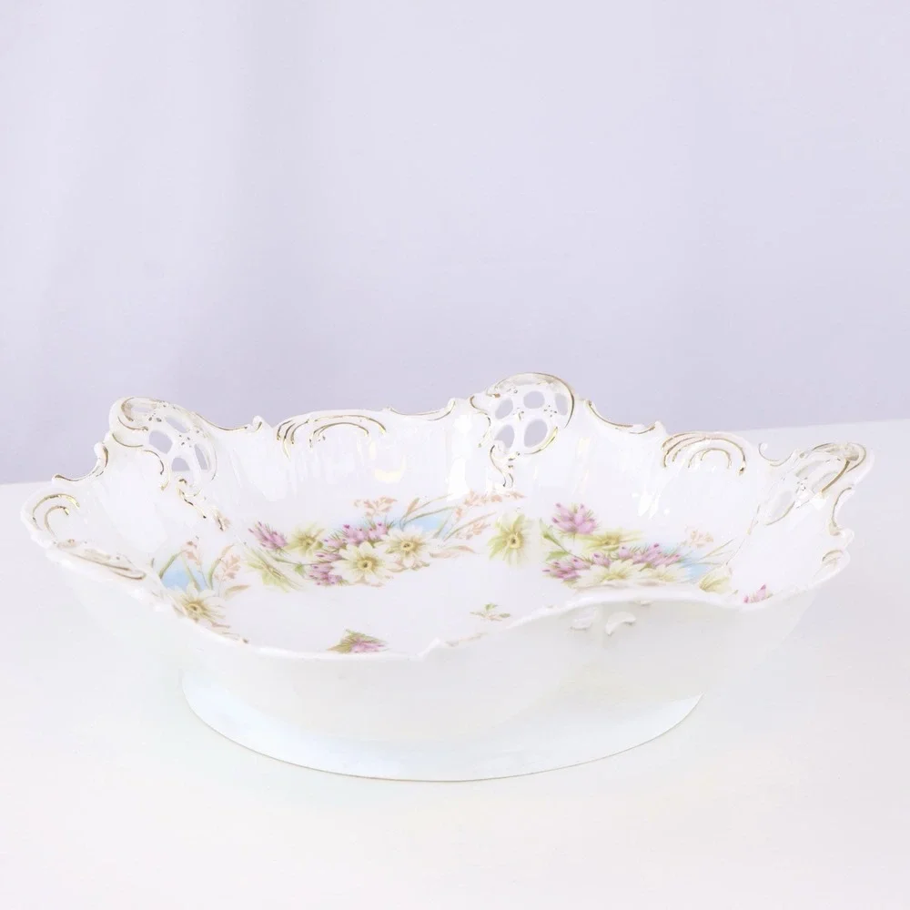 Vintage BRC Moliere Germany Reticulated Floral Porcelain Centerpiece Bowl 10